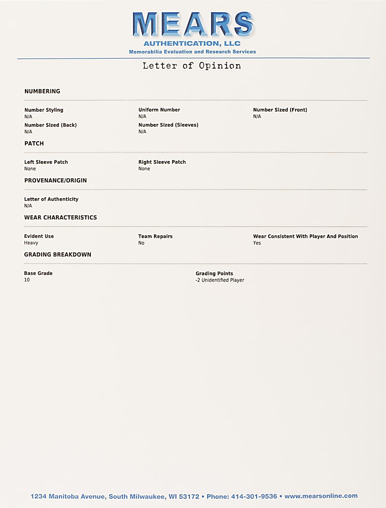 Extremely Rare 1907 New York Giants Game-Used Road Jersey MEARS A8 - One-Year Style Jersey