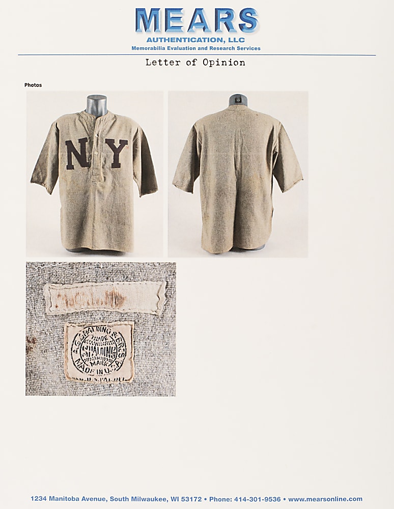 Extremely Rare 1907 New York Giants Game-Used Road Jersey MEARS A8 - One-Year Style Jersey