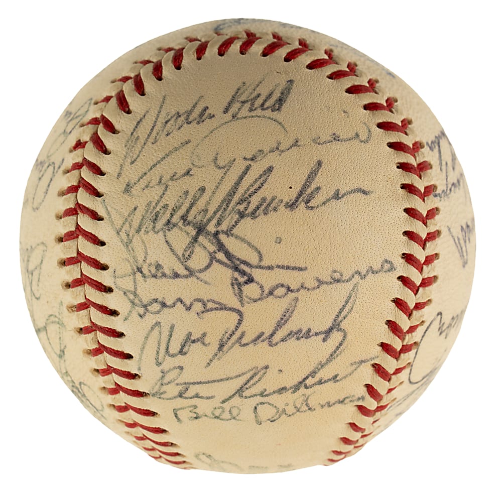 1967 Baltimore Orioles Team-Signed Baseball with Frank and Brooks Robinson, Aparicio, and Palmer