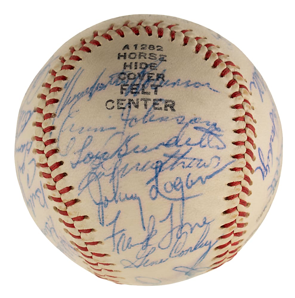 1958 Milwaukee Braves National League Champions Team-Signed Baseball with Aaron, Spahn, and Mathews