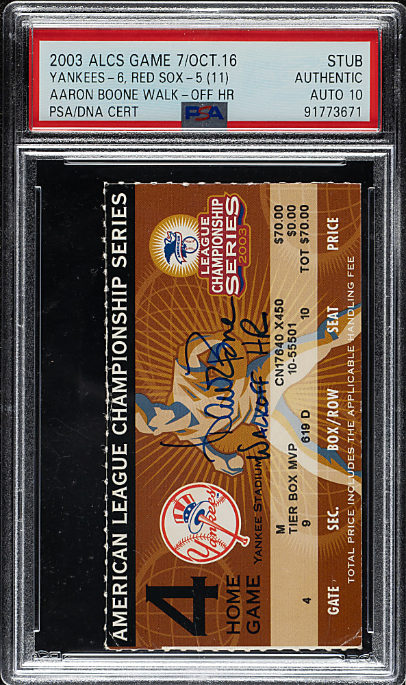 2003 ALCS New York Yankees (vs. Boston Red Sox) Ticket Stub Signed by Aaron Boone PSA/DNA GEM MINT 10 - Aaron Boone Walk-Off Home Run
