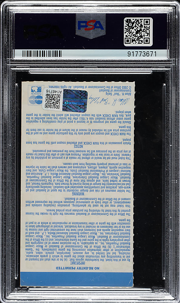 2003 ALCS New York Yankees (vs. Boston Red Sox) Ticket Stub Signed by Aaron Boone PSA/DNA GEM MINT 10 - Aaron Boone Walk-Off Home Run