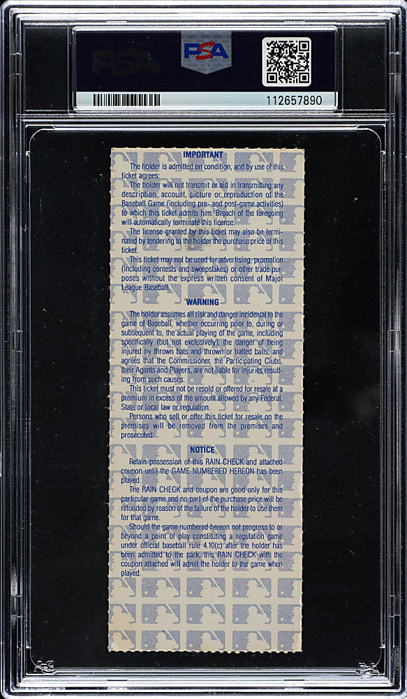 1986 New York Mets (vs. Boston Red Sox) World Series Game 6 Ticket Stub Signed by Mookie Wilson PSA VG 3 with GEM MINT 10 Signature - Bill Buckner Error