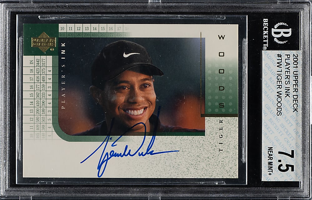 2001 Upper Deck Player's Ink Golf #TW Tiger Woods Rookie BGS NM+ 7.5