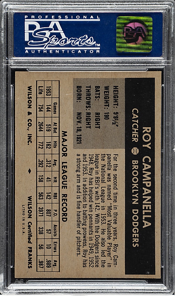 1954 Wilson Franks Roy Campanella PSA NM-MT 8 (OC)