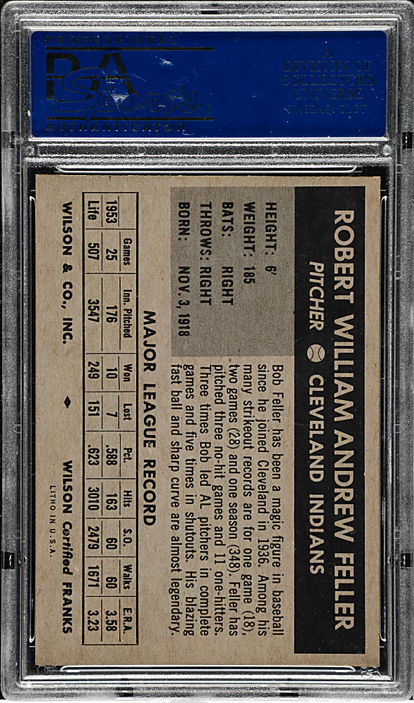 1954 Wilson Franks Bob Feller PSA NM 7