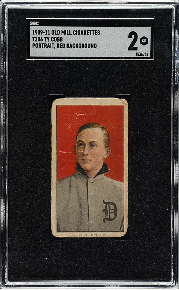 1909-1911 T206 White Border Ty Cobb Portrait Red Background SGC GOOD 2 - Old Mill Back