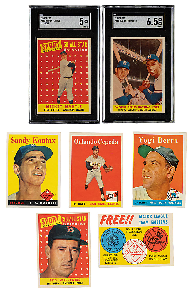 1958 Topps Complete Set (494) Including #150 Mickey Mantle PSA NM 7