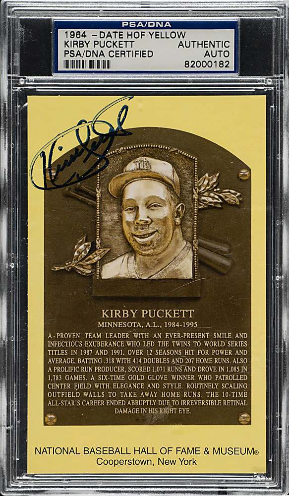 Kirby Puckett Signed Yellow Hall of Fame Postcard - PSA/DNA