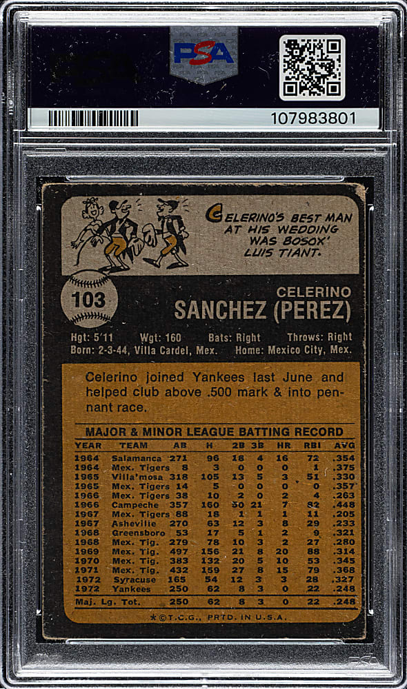 Signed 1973 Topps #103 Celerino Sanchez - PSA/DNA - Signature Rarity!