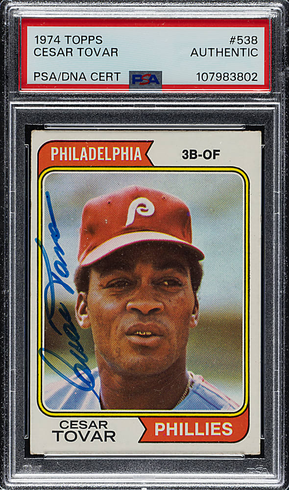 Signed 1974 Topps #538 Cesar Tovar - PSA/DNA - Signature Rarity - The Only PSA-Graded Example!