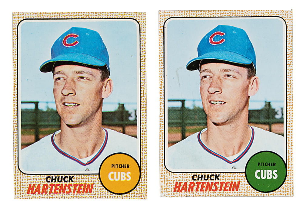 1968 Topps #13 Chuck Hartenstein Green Circle Blank-Back Proof Card