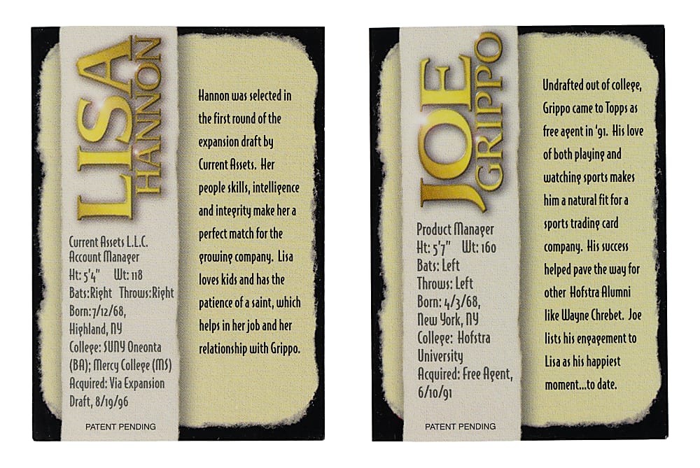 Extremely Rare 1997 Topps Stadium Club Employee Promo/Test Issue Joe Grippo (Groom) and Lisa Hannon (Bride) Pair