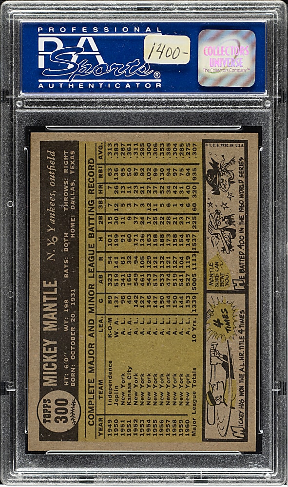 1961 Topps #300 Mickey Mantle PSA NM-MT 8