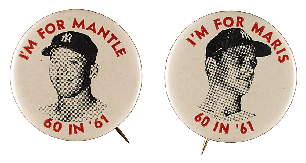 1961 "I'm For Mantle" and "I'm For Maris" Stadium Pin Set - Newly Discovered!
