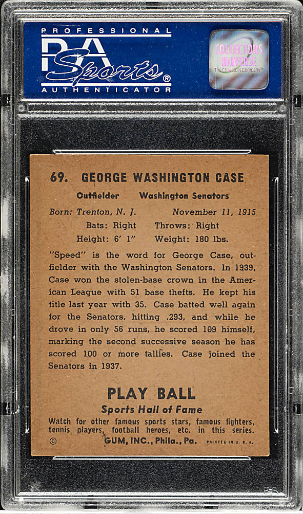 1941 R336 Play Ball #69 George Case PSA NM-MT 8