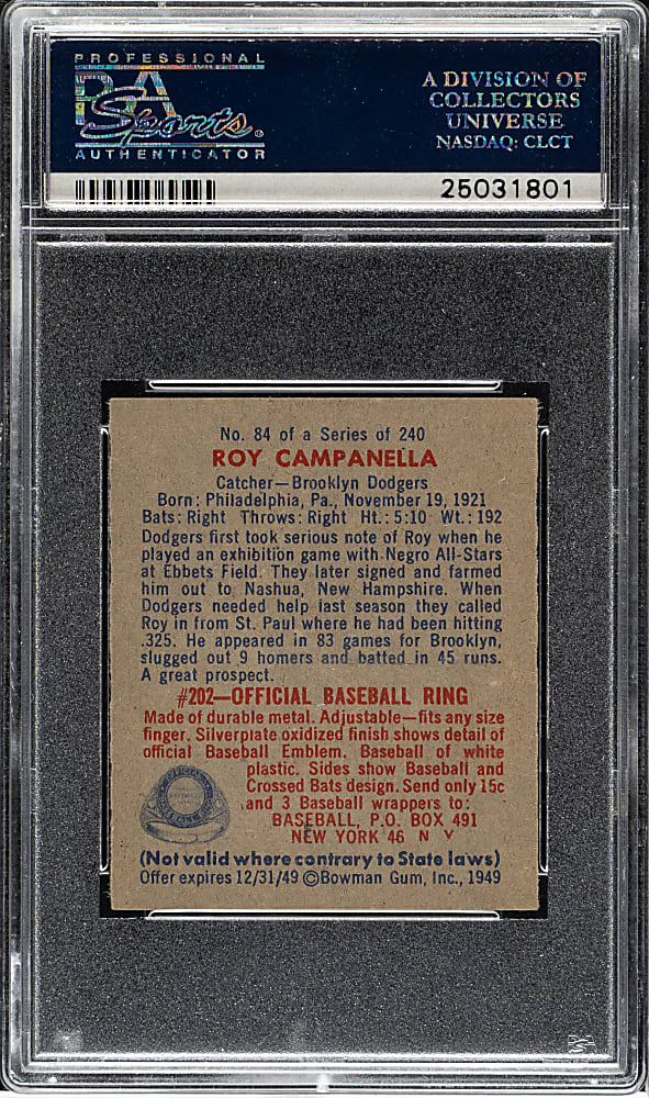 1949 Bowman #84 Roy Campanella Rookie PSA NM-MT 8