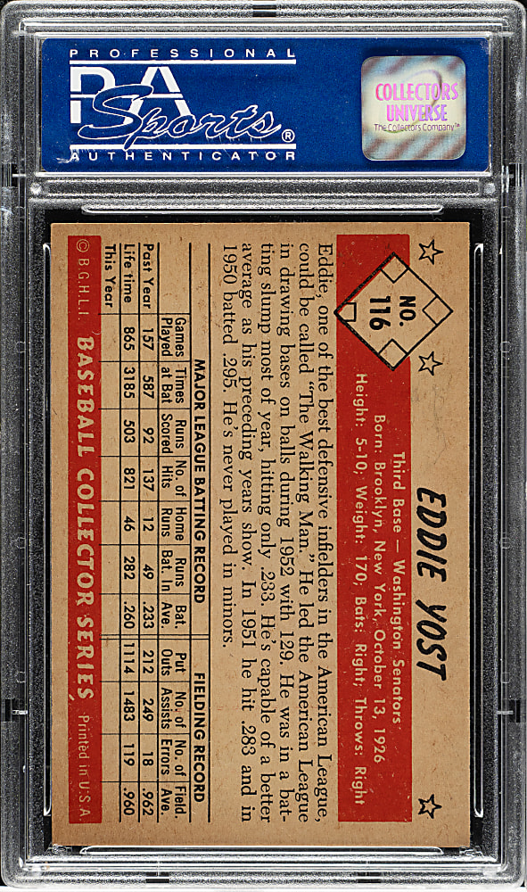1953 Bowman Color #116 Eddie Yost PSA NM-MT 8