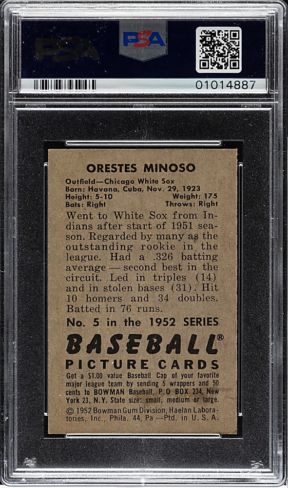 1952 Bowman #5 Orestes Miñoso Rookie PSA NM-MT 8