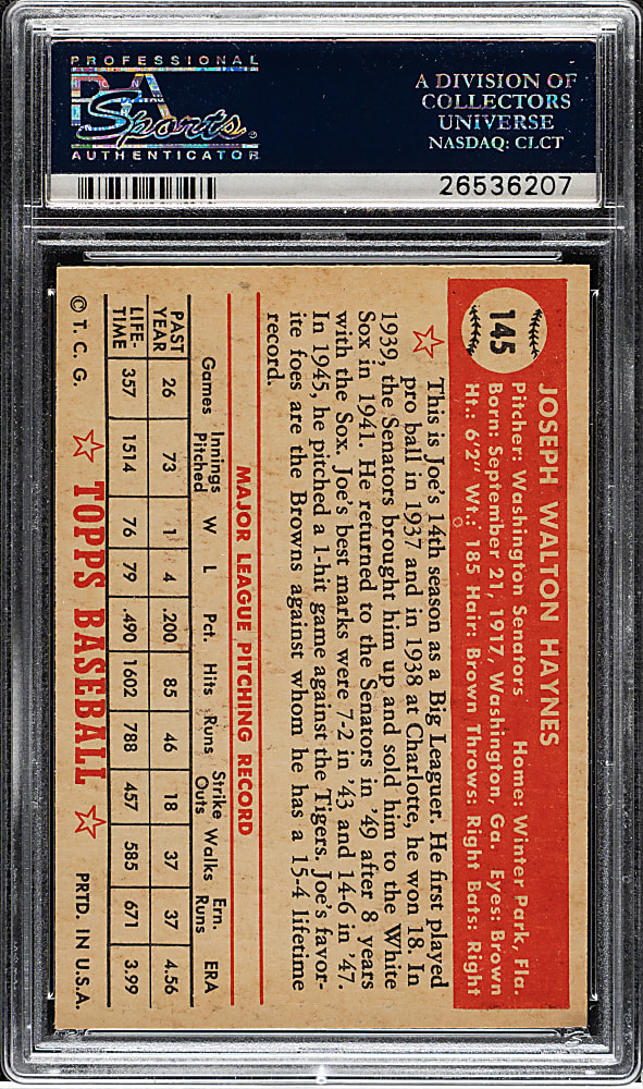 1952 Topps #145 Joe Haynes PSA NM-MT 8