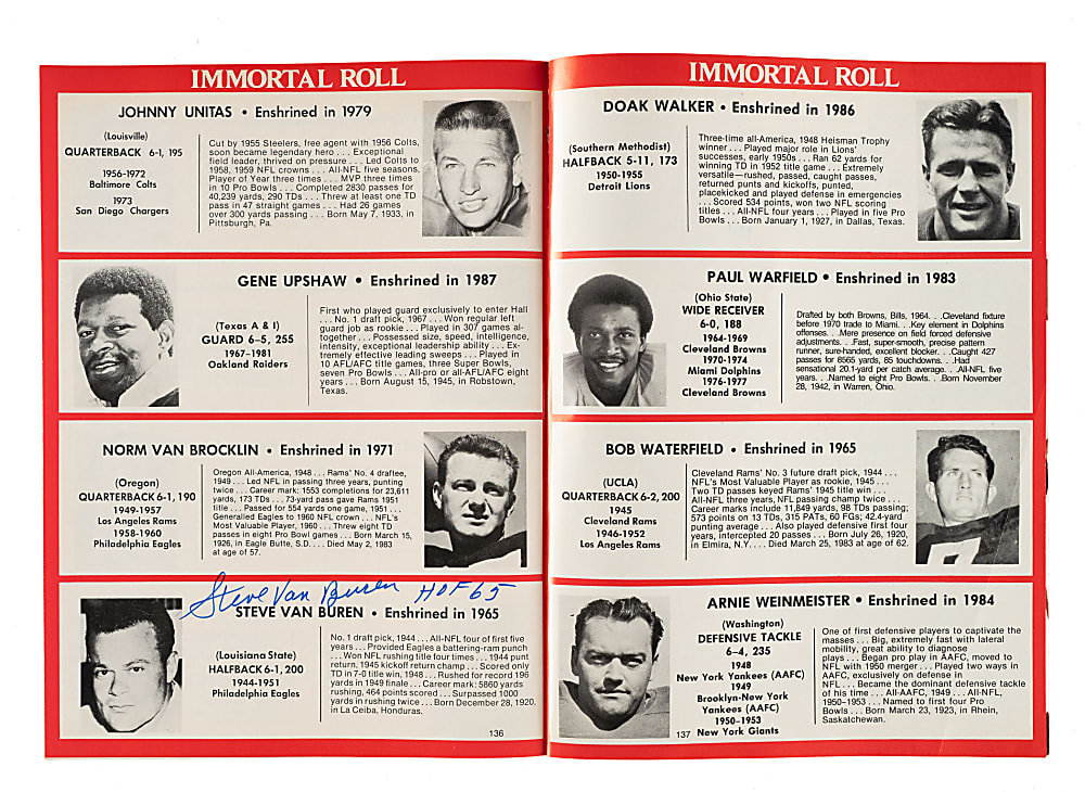 1971 to 1991 Football Multi-Signed Program Collection (7) Including O.J. Simpson, Michael Irvin, and George Blanda