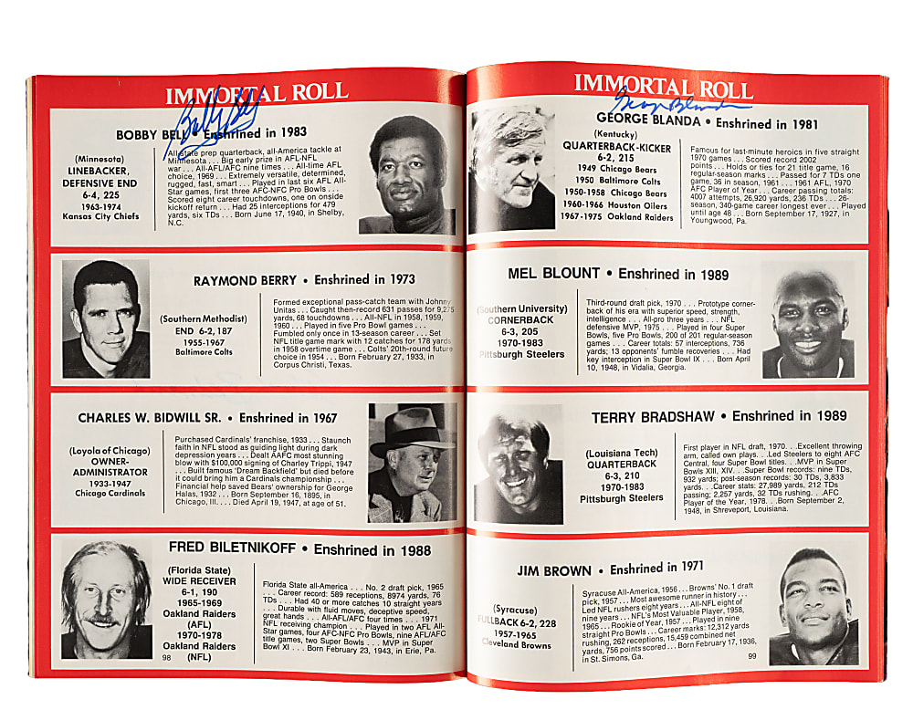 1971 to 1991 Football Multi-Signed Program Collection (7) Including O.J. Simpson, Michael Irvin, and George Blanda