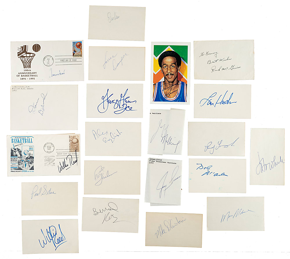 Basketball Signed Photograph and Index Card Collection (270) Including George Mikan, Dwyane Wade, Jerry West, and Bob Cousy