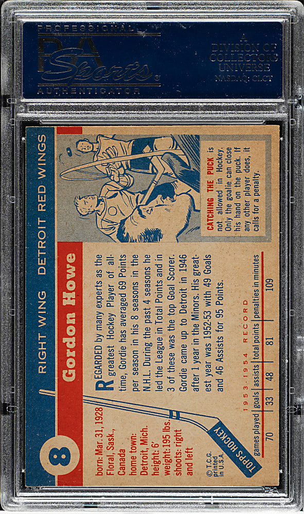 1954-1955 Topps Hockey #8 Gordie Howe PSA EX-MT 6