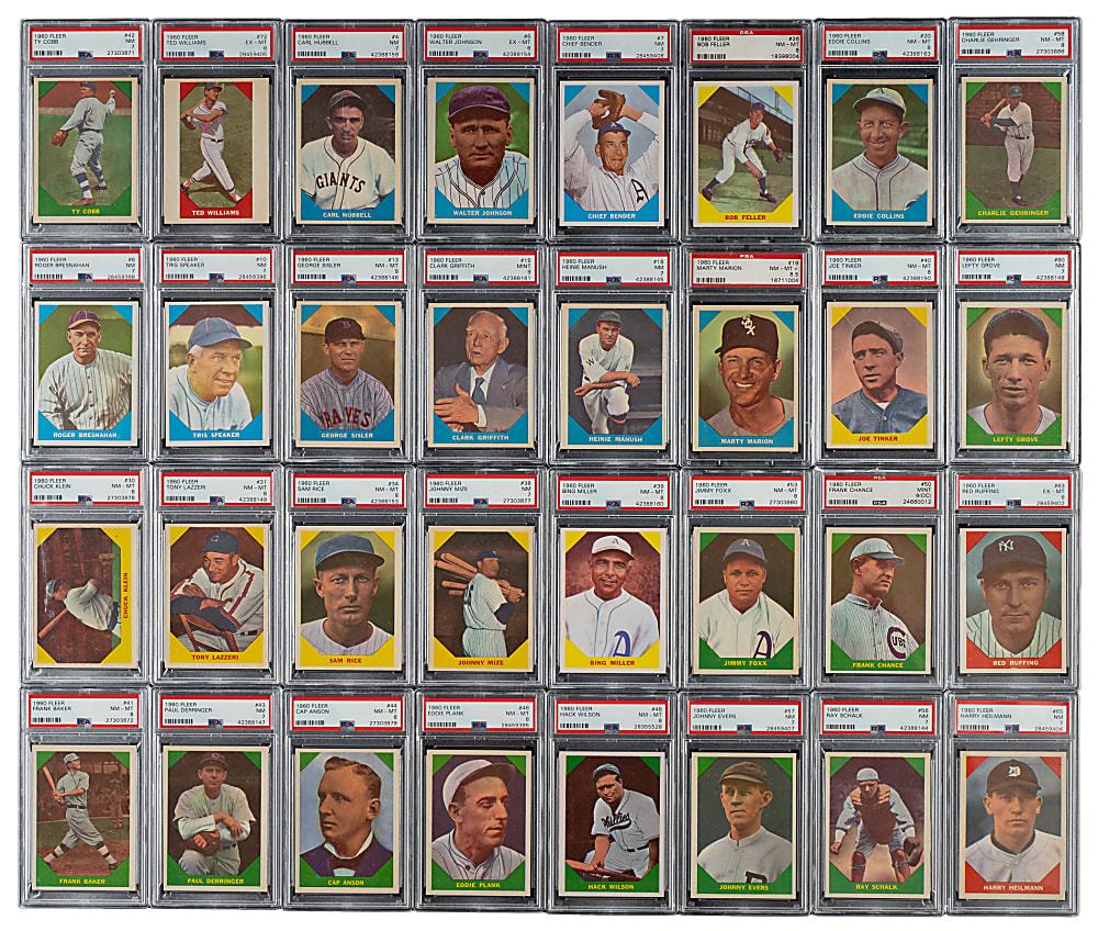 1960 Fleer All-Time Greats Complete Set (79) Including 43 PSA-Graded Cards Plus Wagner and Cobb Wrong Backs