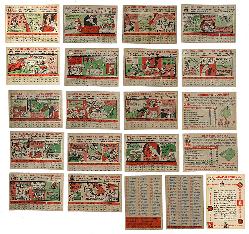1956 Topps Complete Set (340) Plus Two Checklists and Six Team Variations