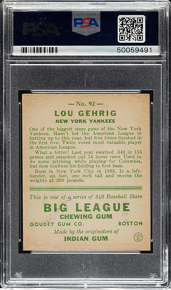 1933 R319 Goudey #92 Lou Gehrig PSA NM 7