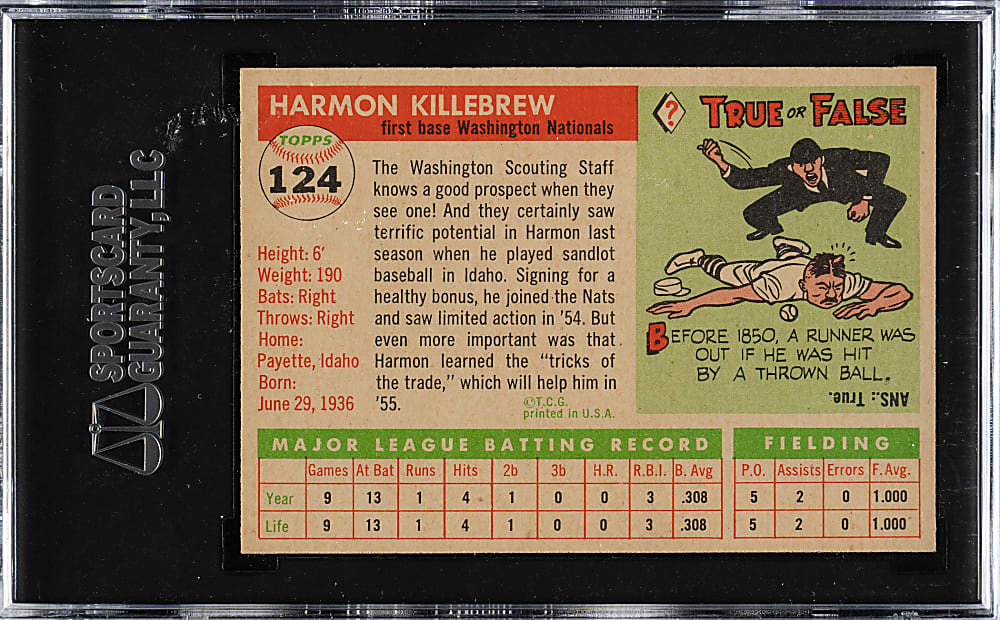 1955 Topps #124 Harmon Killebrew Rookie SGC NM/MT 8