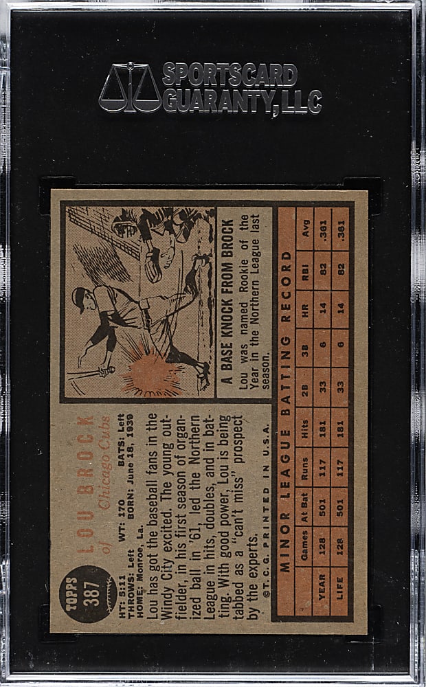 1962 Topps #387 Lou Brock Rookie SGC NM/MT+ 8.5