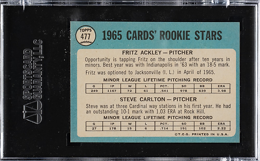 1965 Topps #477 Steve Carlton Rookie SGC MINT+ 9.5