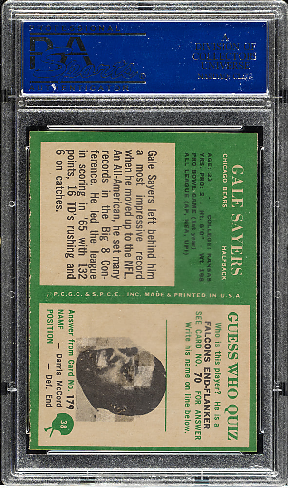 1966 Philadelphia Football #38 Gale Sayers Rookie PSA MINT 9 - Highest Graded!