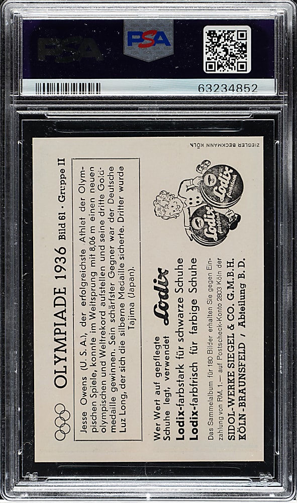 1936 Sidol-Werke Siegel Olympiade #61 Jesse Owens PSA NM-MT 8