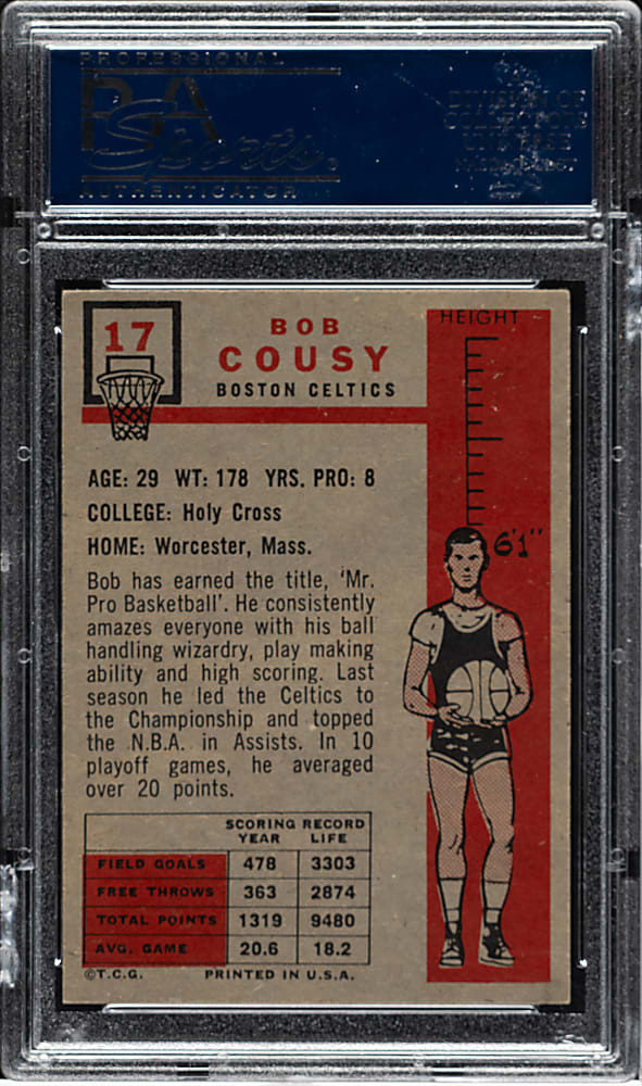 1957-1958 Topps Basketball #17 Bob Cousy Rookie PSA EX-MT+ 6.5