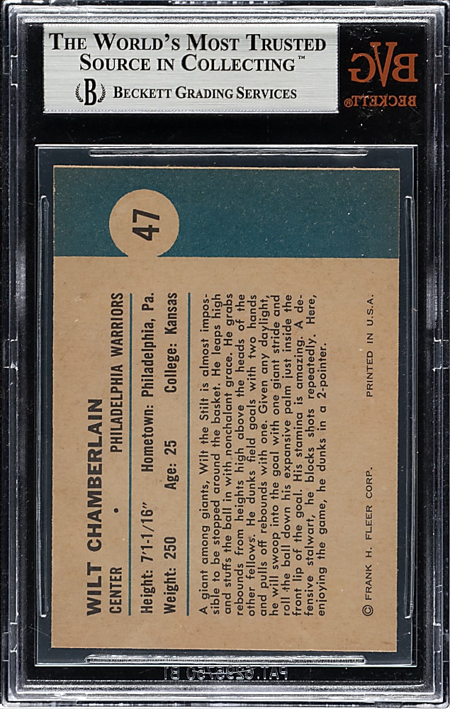 1961-1962 Fleer Basketball #47 Wilt Chamberlain In Action BVG NM-MT+ 8.5