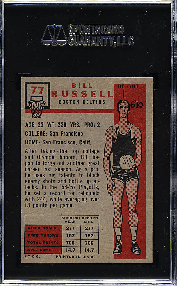 1957-1958 Topps Basketball #77 Bill Russell Rookie SGC EX/NM+ 6.5