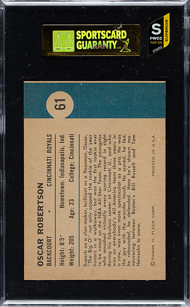 1961-1962 Fleer Basketball #61 Oscar Robertson In Action SGC NM/MT+ 92 - 1 of 1 - Highest Graded!