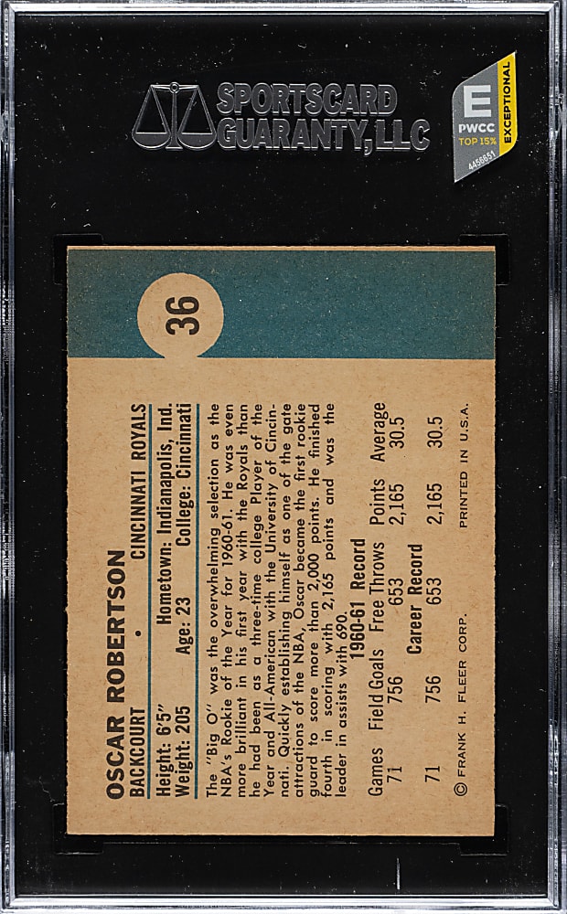 1961-1962 Fleer Basketball #36 Oscar Robertson Rookie SGC NM+ 7.5