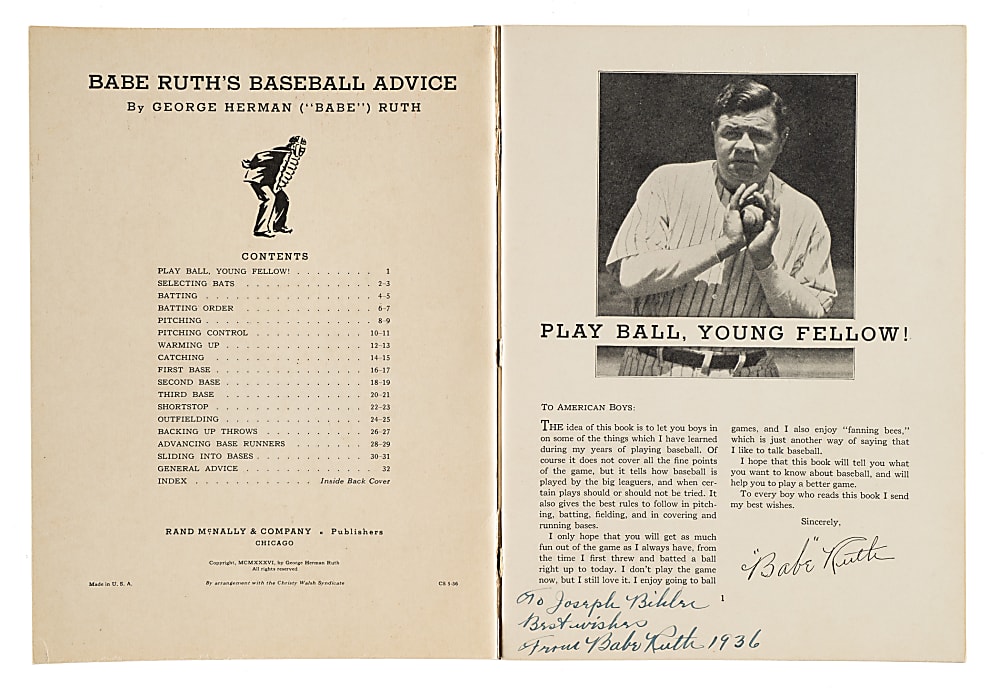 1936 "Babe Ruth's Baseball Advice" - Signed and Inscribed by Babe Ruth - JSA (Ex-Barry Halper Collection)