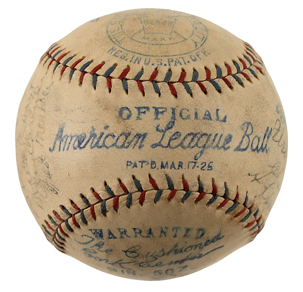 1926 New York Yankees American League Champions Team-Signed Baseball with Lou Gehrig and Miller Huggins - From the Urban Shocker Collection
