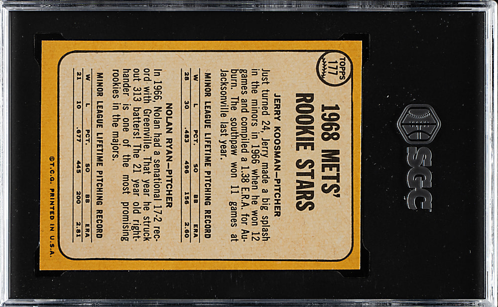 1968 Topps #177 Nolan Ryan Rookie SGC NM/MT+ 8.5