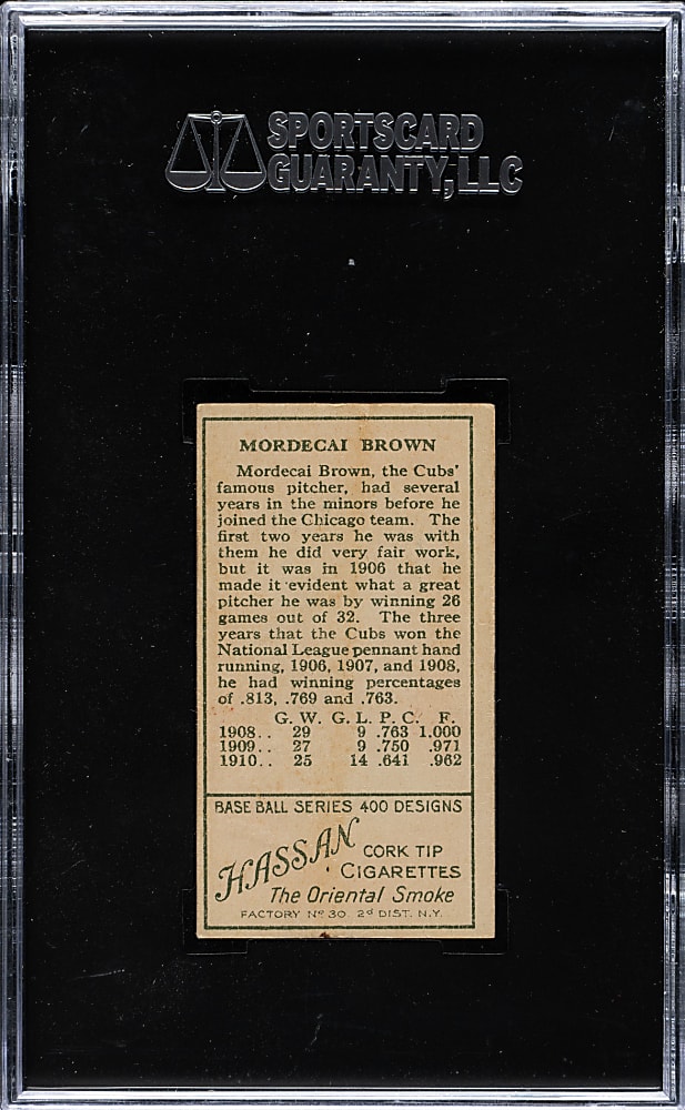 1911 T205 Gold Border Mordecai Brown SGC EX 60