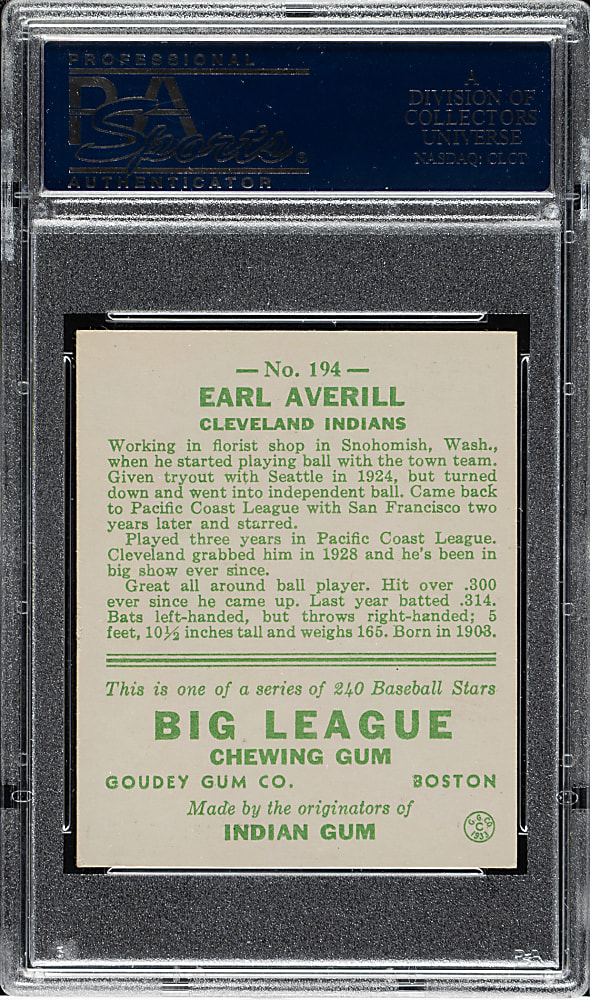 1933 R319 Goudey #194 Earl Averill PSA NM 7