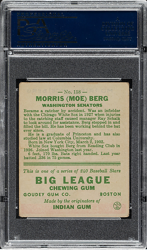 1933 R319 Goudey #158 Moe Berg PSA VG 3