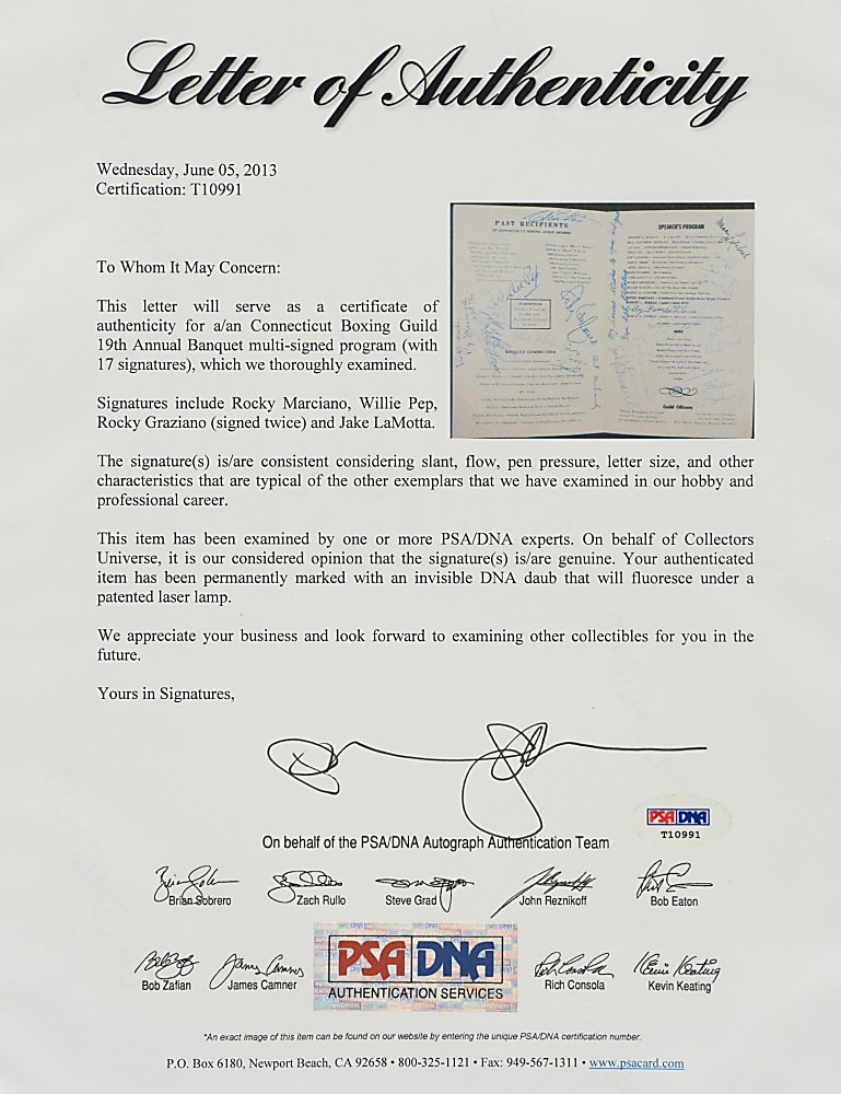 1948 Connecticut Boxing Guild 19th Annual Banquet Multi-Signed Program with Rocky Marciano, Willie Pep, Rocky Graziano, and Jake LaMotta - PSA/DNA
