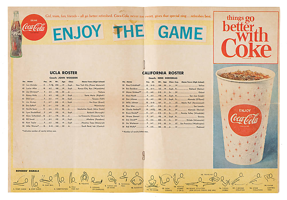 1967 California vs. UCLA Multi-Signed Program with John Wooden and Lew Alcindor - PSA/DNA