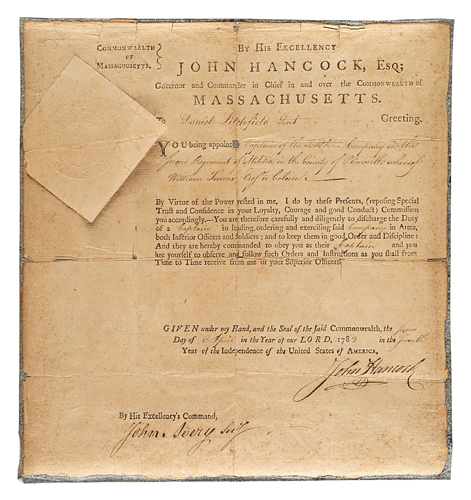 1783 John Hancock Signed Military Appointment - JSA